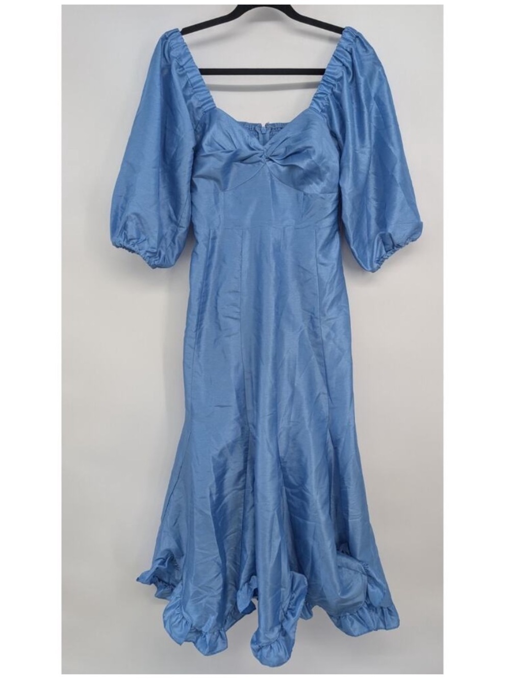 Hutch Twist Front Midi Dress in Sky Blue with 3/4 Puff-Sleeve - Picture 4 of 7
